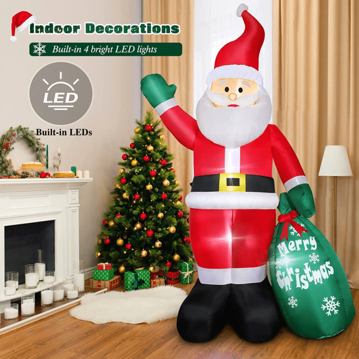 8 FT Christmas Inflatable Santa Claus Outdoor Decoration for Yard, Blow up Santa Decor with Big Gift Bag, Built-In LED Lights for Garden Patio Lawn Home Indoor Winter Holiday Party, IP44 Weatherproof - Image 7