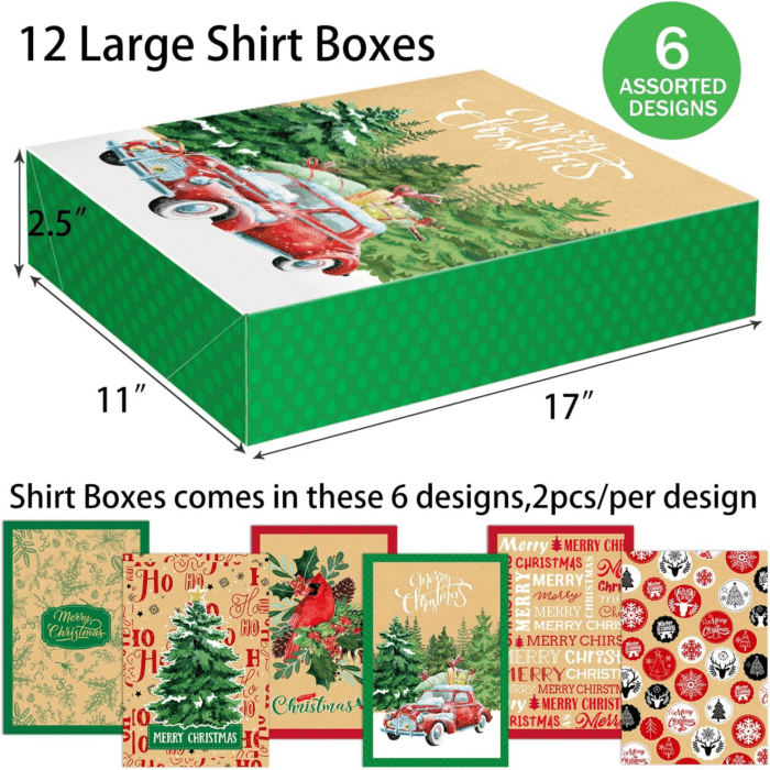 12 Large Christmas Gift Wrap Boxes Bulk with Lids, 12 Tissue Paper and 80 Count Foil Christmas Tag Stickers for Wrapping Oversized Clothing (Robes, Sweater, Coat, Shirts) and Xmas Holiday Present - Image 6