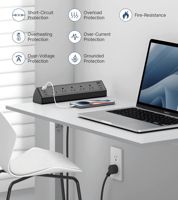 Desk Clamp Power Strip USB C,40W Total Fast Charging Station,4 PD 20W USB C Ports,Desk Edge Mount Power Strip 6 USB Ports 5 AC Outlets Surge Protector,6Ft Cord,Fit 1.96" Tabletop Edge - Image 3