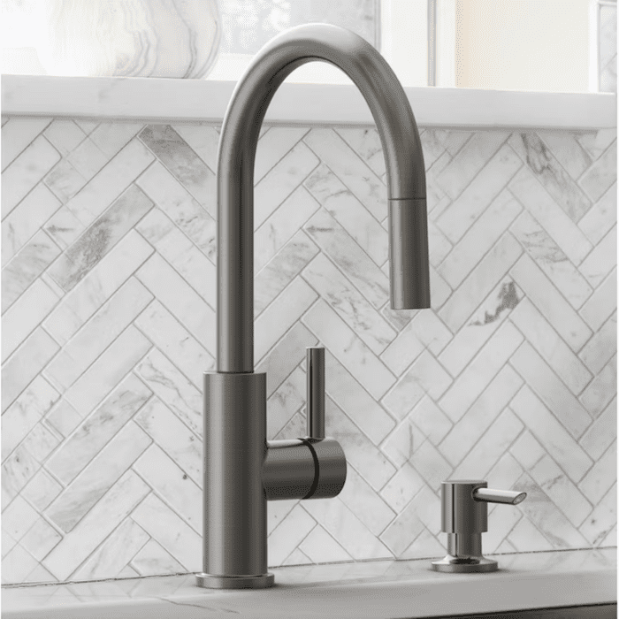 Harlow Spot Free Stainless Steel Single Handle Pull-Down Kitchen Faucet with Sprayer (Deck Plate and Soap Dispenser Included) - Image 21