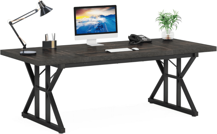 70.8-Inch Executive Desk, Large Computer Office Desk Workstation, Modern Simple Style Laptop Desk Study Writing Table Business Furniture for Home Office (Black Oak, 70.8 Inch) - Image 7