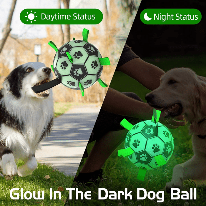 Glow in the Dark Dog Toys Soccer Ball with Straps, Outdoor Interactive Dog Toys Puppy Birthday Gifts, Dog Tug Water Toy, Light up Dog Balls for Small & Medium Dogs（6 Inch Size 2） - Image 3