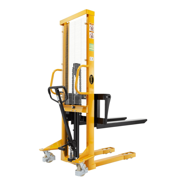 Manual Pallet Stacker Hand Pallet Forklift 2200Lbs Capacity Fix Legs with Adjustable Forks Suitable for Open-Bottom Pallets