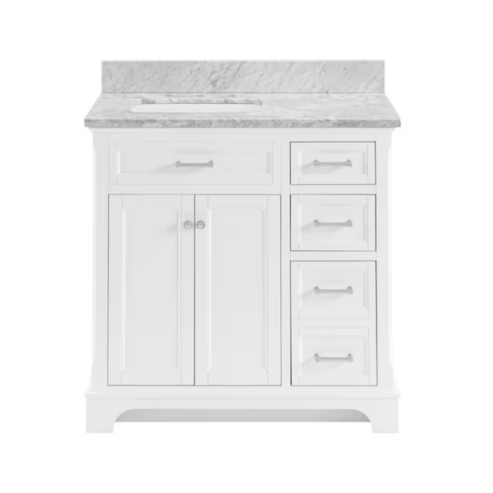 Roveland 36-In White Undermount Single Sink Bathroom Vanity with Carrara Natural Marble Top - Image 4