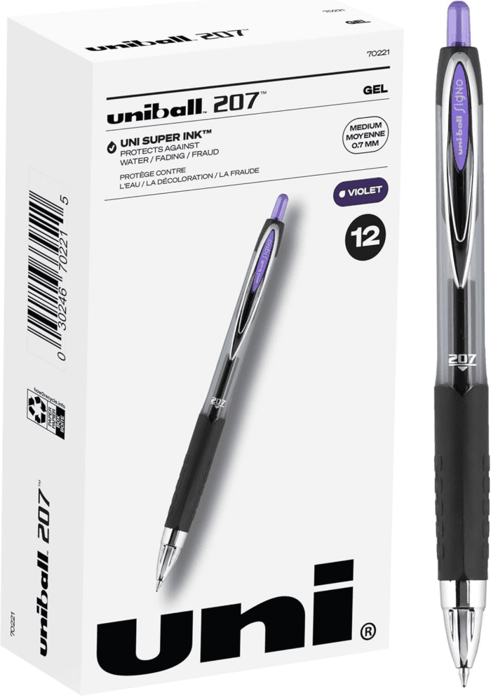 207 Retractable Gel Pens, Medium Point, Purple Ink, Pack of 12