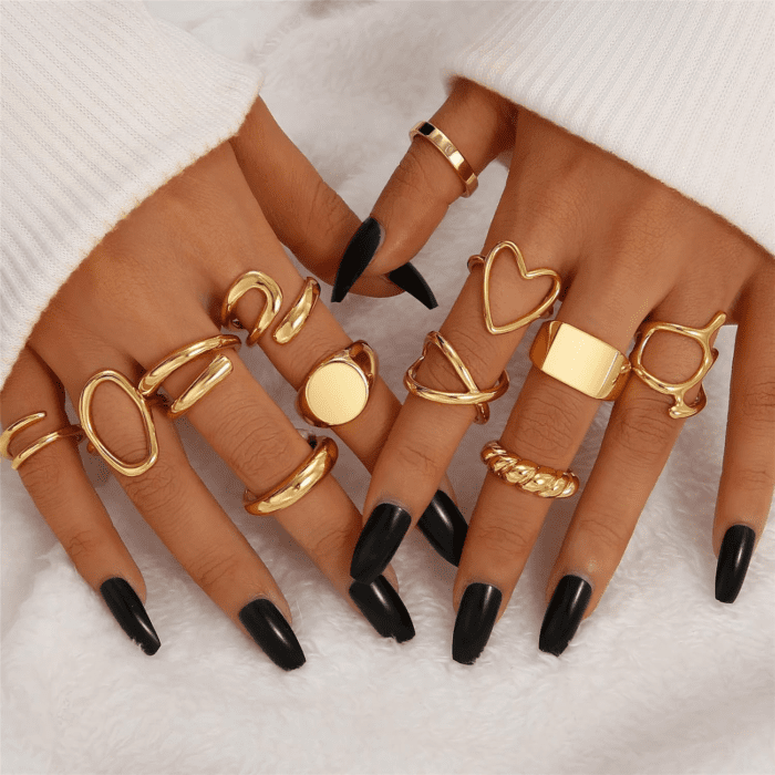 12PCS Gold Stackable Rings Set for Women, 18K Gold Plated Open Stacking Knuckle Ring, Adjustable Chunky Signet Rings for Gift - Image 9