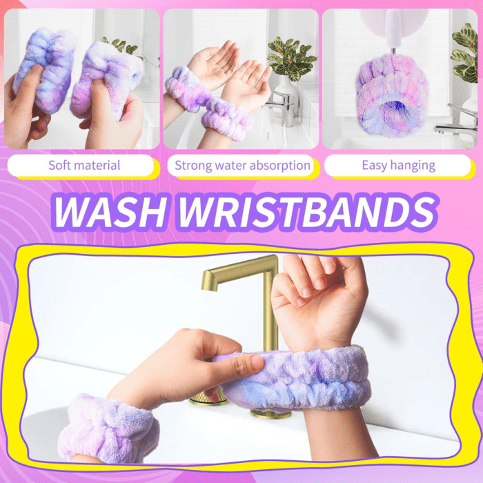 Spa Headband and Matching Wrist Bands for Washing Face, Fuzzy Skincare Bow Headbands, Soft Facial Makeup Head Bands, Shower Hair Sleepover Party Supplies - Image 6