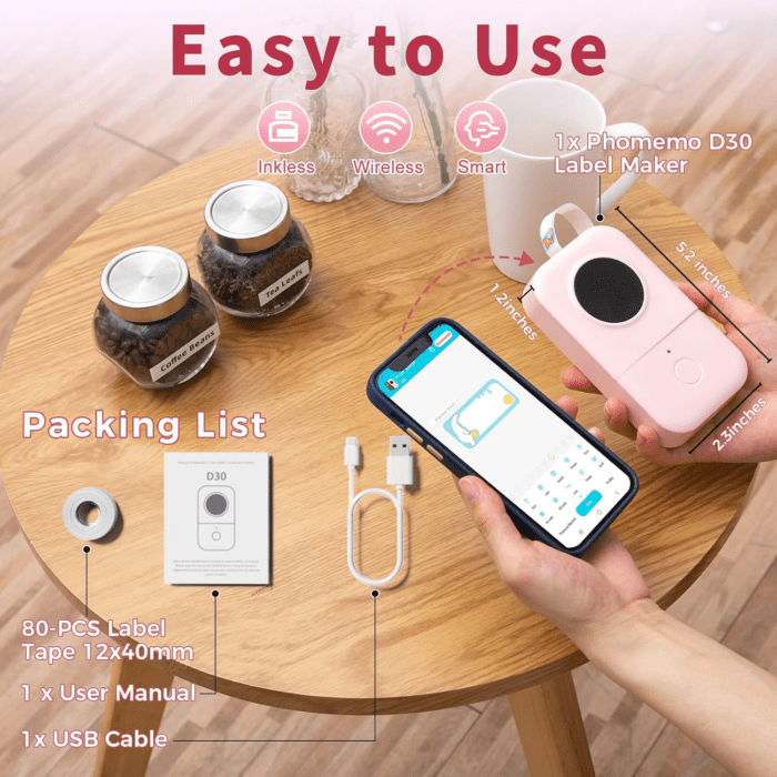 Label Maker Machine, D30 Portable Handheld Bluetooth Mini Label Maker Printer, Multiple Templates for Smartphone Thermal Small Label Maker Rechargeable Easy to Use for Home Office School - Image 3