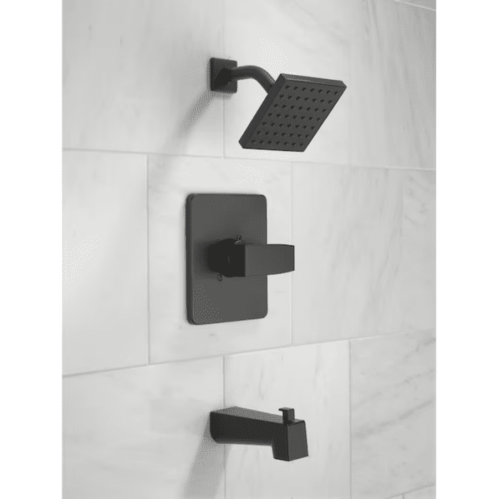 Modern Matte Black 1-Handle Single Function 5-In Square Bathtub and Shower Faucet - Image 8