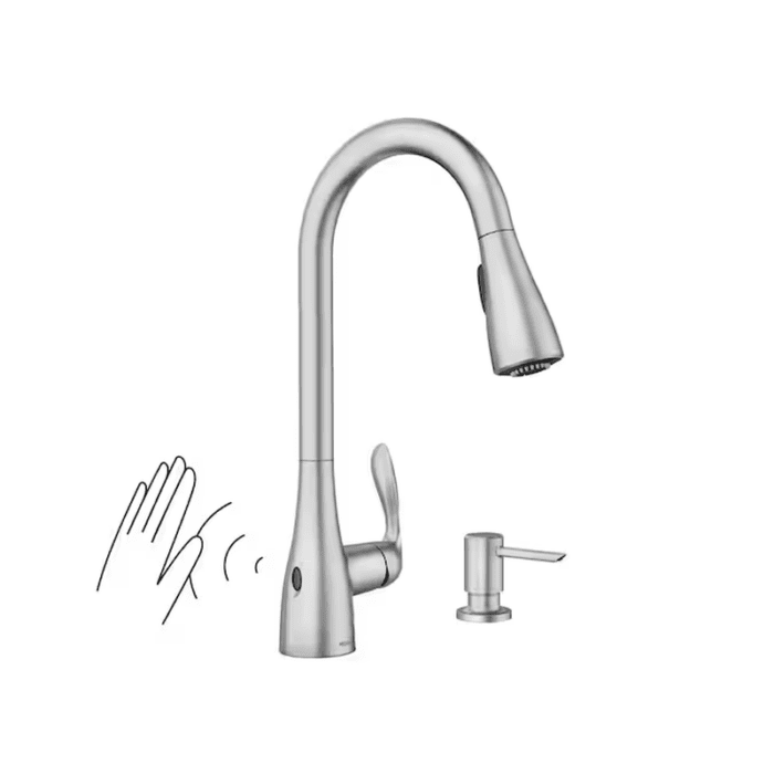 Georgene Spot Resist Stainless Single Handle Touchless Pull-Down Kitchen Faucet with Sprayer (Deck Plate and Soap Dispenser Included) - Image 2