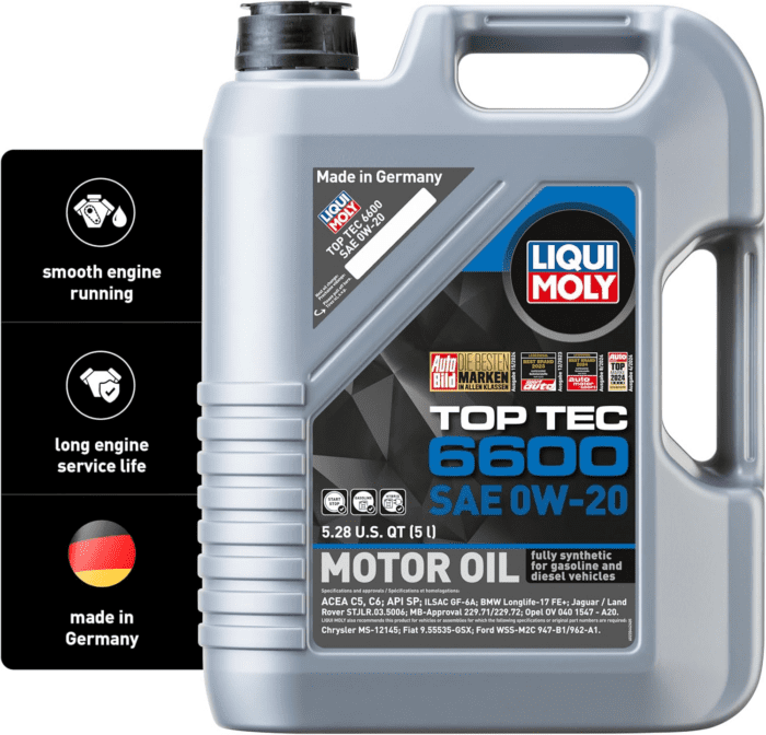 Top Tec 6600 SAE 0W-20 | Fully Synthetic Engine Oil | 5 Liter | SKU: 22046